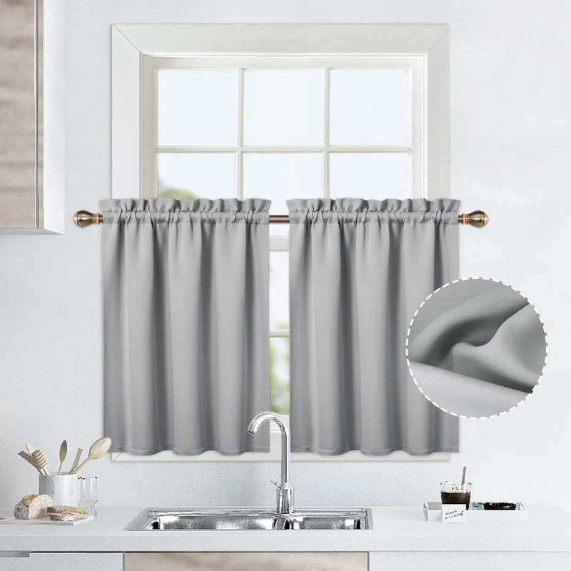 Garvee Tende oscuranti corte 2 pezzi con tasche per asta per cucina, bagno, piccole finestre 61x61 cm grigio chiaro