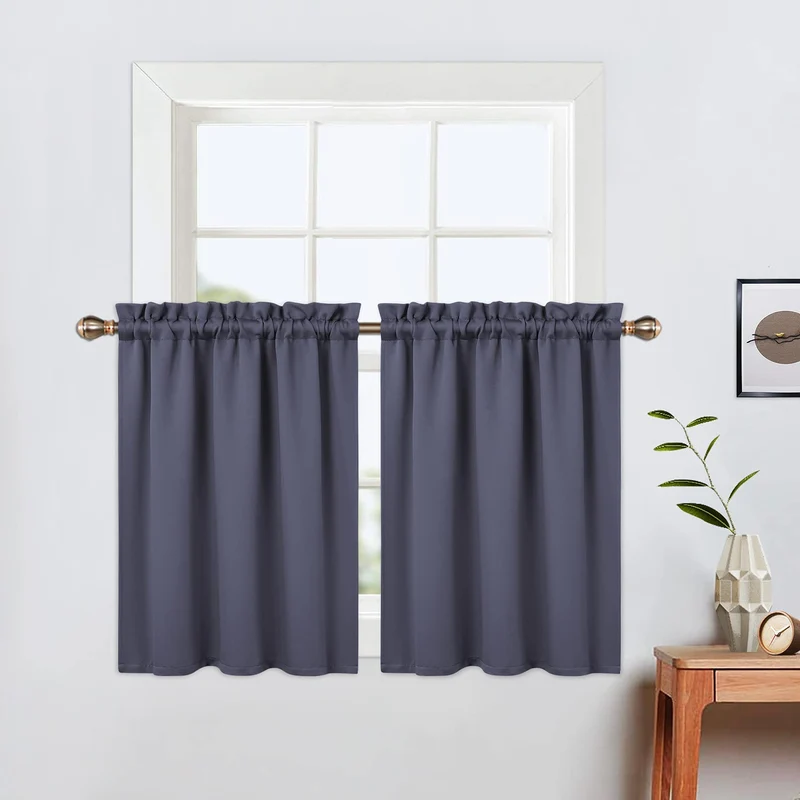 Tende oscuranti Garvee, pannelli corti con asta per cucina, bagno, finestre, 76x76 cm, grigio scuro, 2 pezzi