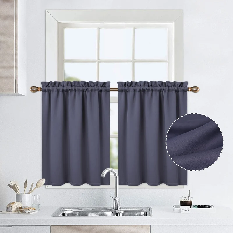 Tende oscuranti Garvee, pannelli corti con asta per cucina, bagno, finestre, 76x76 cm, grigio scuro, 2 pezzi