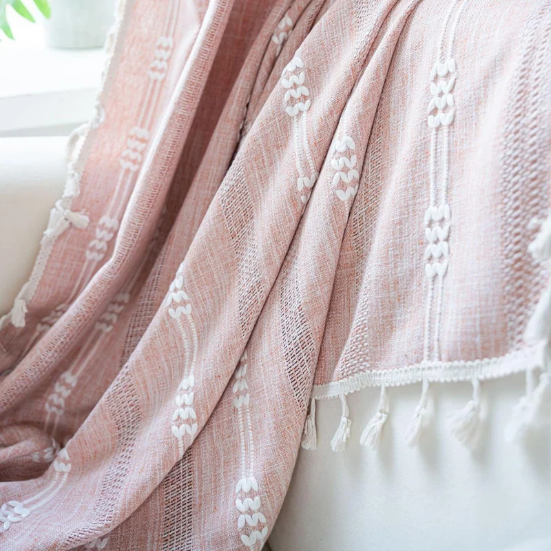 Tende trasparenti ricamate in stile bohémien Garvee con nappe per soggiorno e camera da letto, larghe 140 cm, lunghe 244 cm, color arancione-rosa