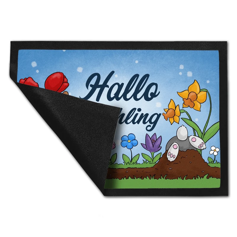 Hallo Frühling Fußmatte mit süßen Hasen für Ostern