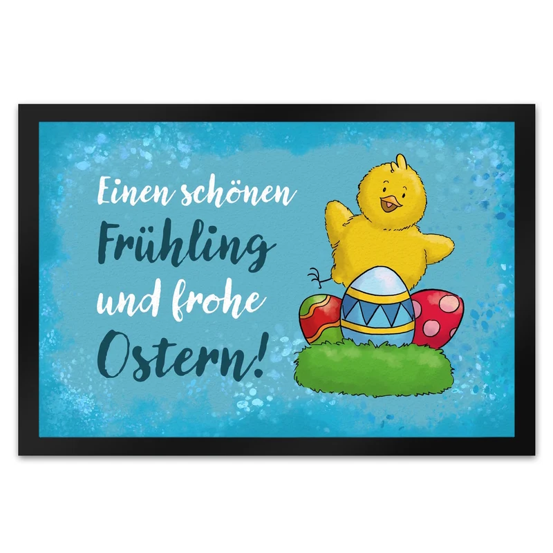 Schönen Frühling und frohe Ostern Fußmatte mit Spruch und Küken