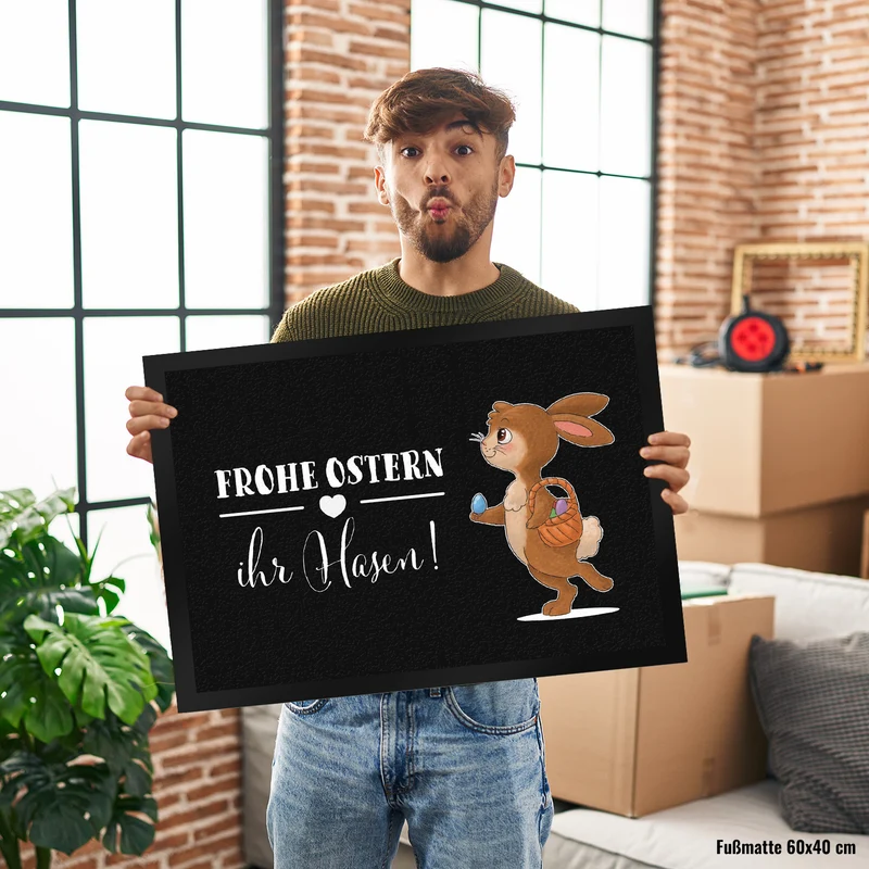 Frohe Ostern ihr Hasen Fußmatte mit süßem Osterhase
