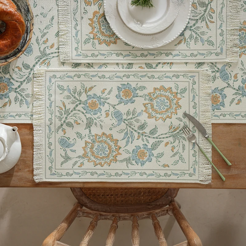 Rechteckiger Dekorativer Vintage-Teppich mit floraler webstruktur und Fransen Karnz