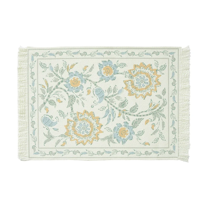 Rechteckiger Dekorativer Vintage-Teppich mit floraler webstruktur und Fransen Karnz