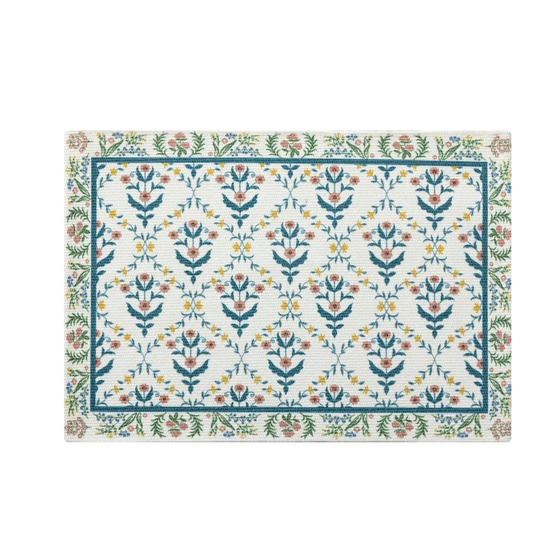 Rechteckiger Dekorativer Vintage-Teppich mit floraler webstruktur und Fransen Karnz