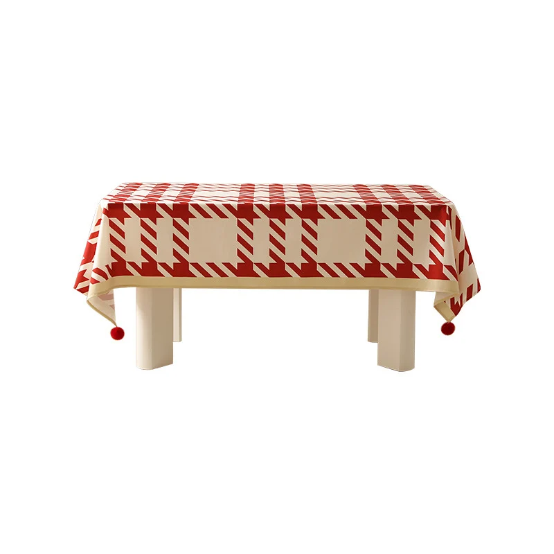 Rechteckige abwischbare Tischdecke mit diagonalem Karo‑Design und Quasten Karnz