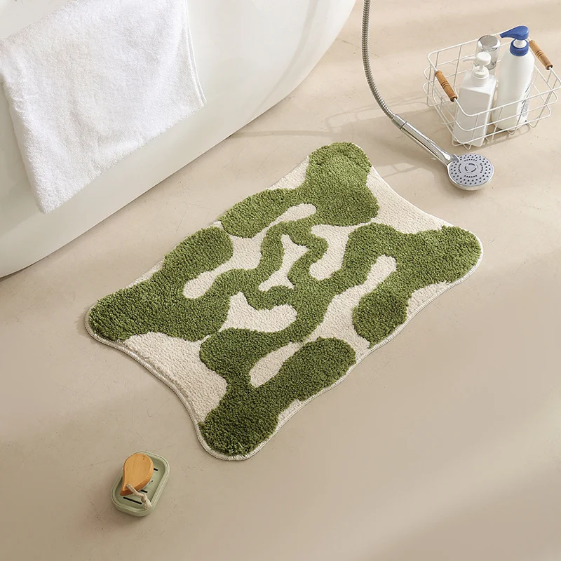 Handgetuftete Badezimmer-Badematte mit rutschfester Unterseite und strukturiertem Quadrat‑Relief Karnz