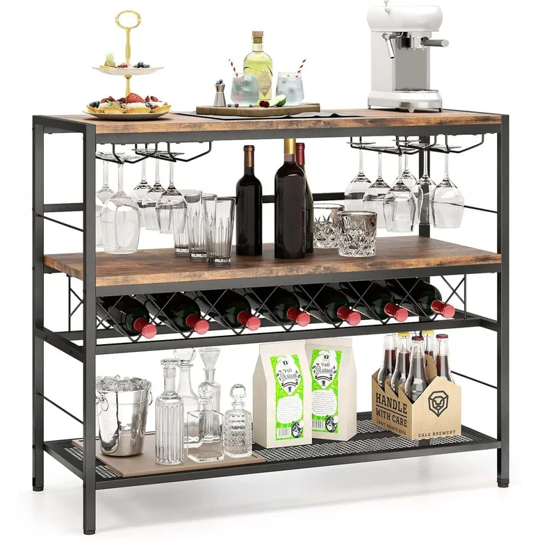 Barschrank mit Weinregal, 4 Ebenen