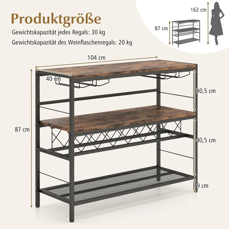 Barschrank mit Weinregal, 4 Ebenen