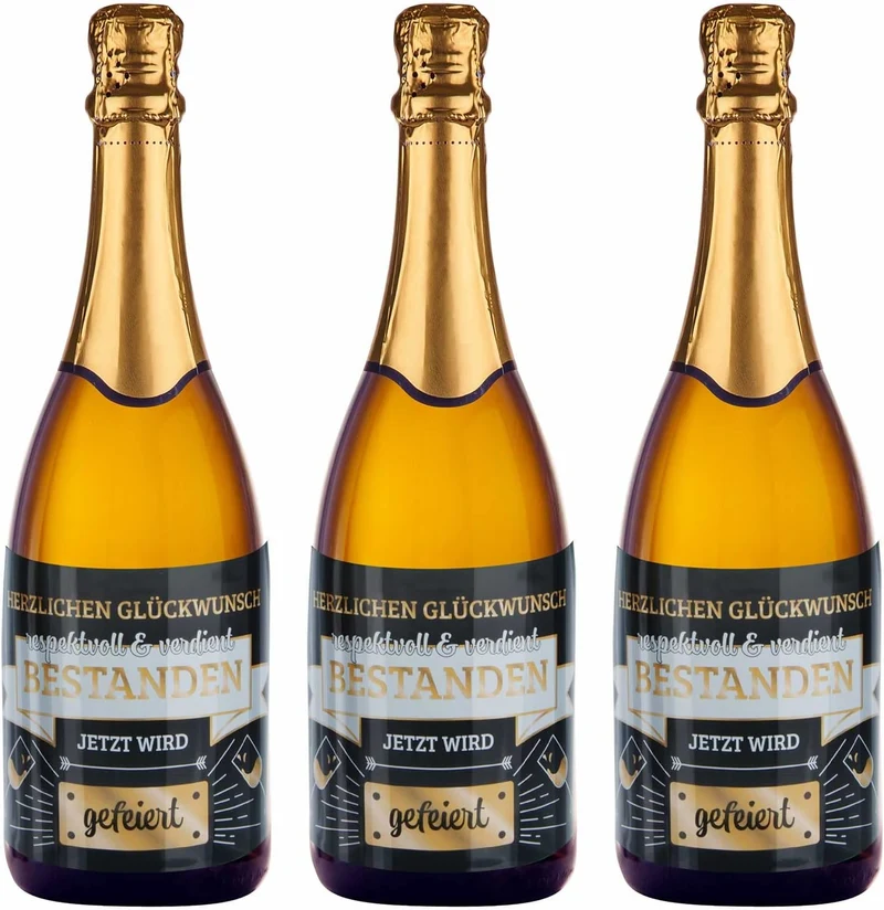 3x Flaschenetikett Verdient Bestanden – Geschenk für Prüfungen