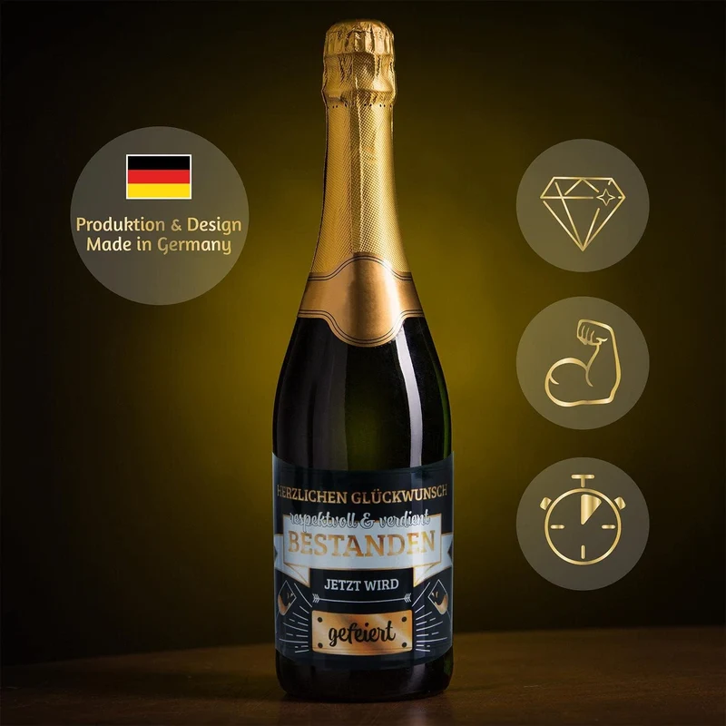 3x Flaschenetikett Verdient Bestanden – Geschenk für Prüfungen