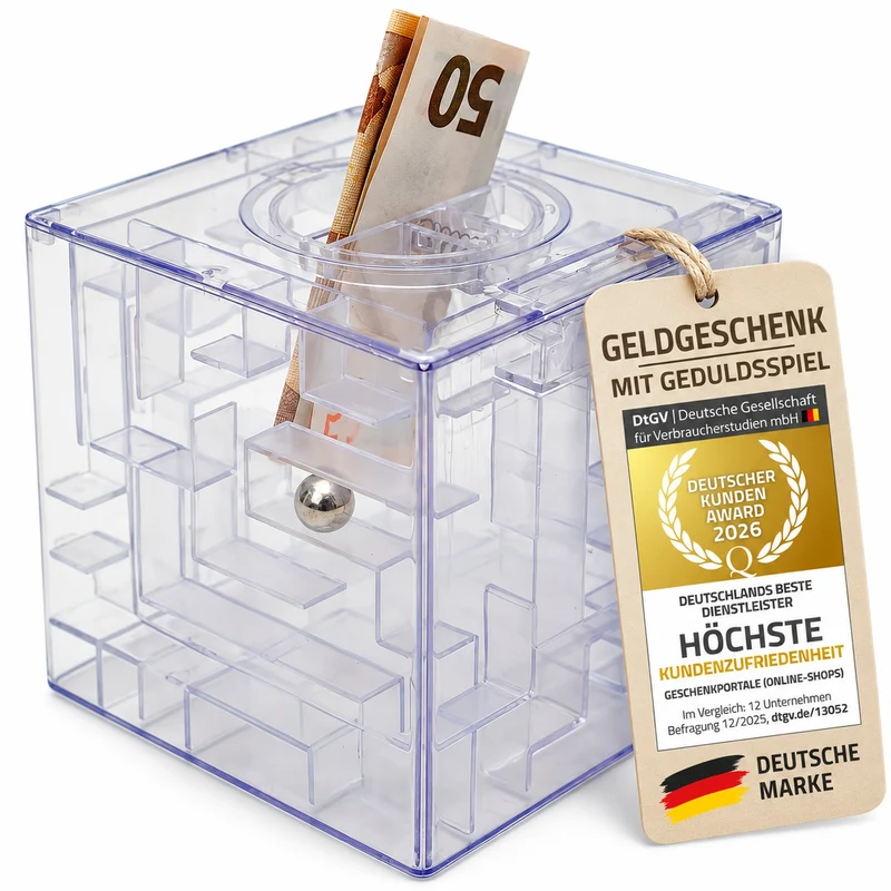 3D Spardose mit Kugel-Labyrinth - Geldgeschenk-Puzzle für Knobelfans