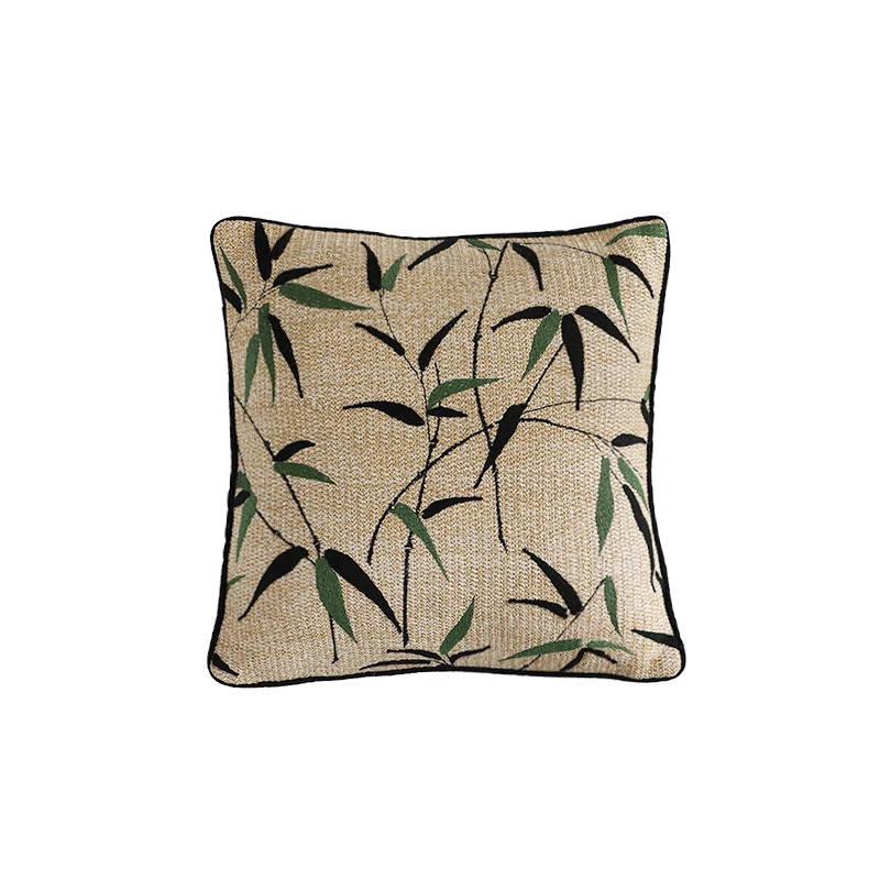 Gewebter dekorativer Kissenbezug mit Bambusblatt-Jacquard und Kontrastpaspel Karnz