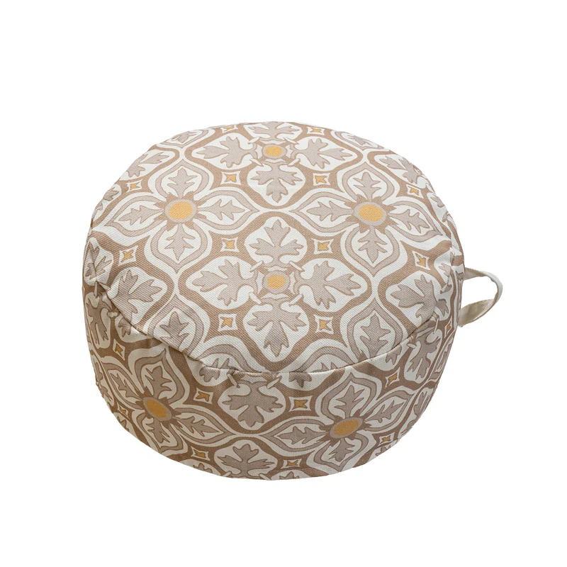 Rundes Sitzpouf mit gewebter Jacquard-Struktur und praktischem Tragegriff Karnz