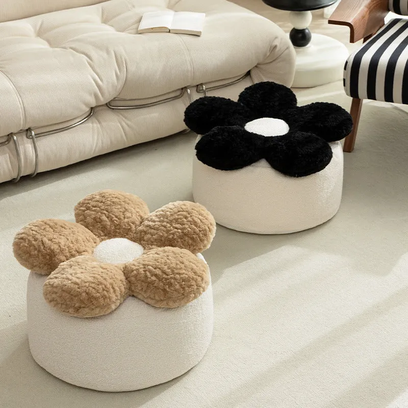Rundes blütenförmiges Sitzpouf mit kuscheligem Teddy‑Fleece und abnehmbarem Bezug Karnz