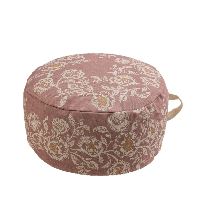 Runder Sitzpouf mit floraler Jacquard-Webung, stabilem Polsterkern und Tragegriff Karnz