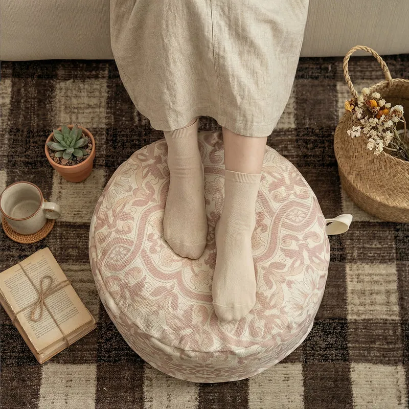Runder Boden-Pouf mit gewebtem Ornamentmuster und Tragegriff Karnz