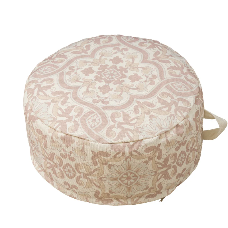 Runder Boden-Pouf mit gewebtem Ornamentmuster und Tragegriff Karnz
