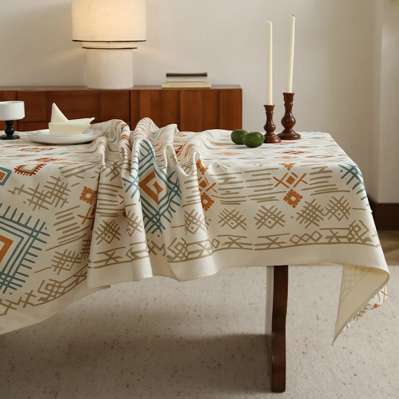 Rechteckige Tischdecke im Boho-Ornament mit Leinenoptik Karnz