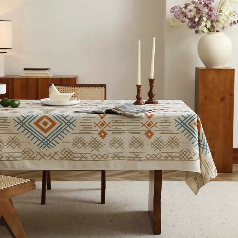 Rechteckige Tischdecke im Boho-Ornament mit Leinenoptik Karnz