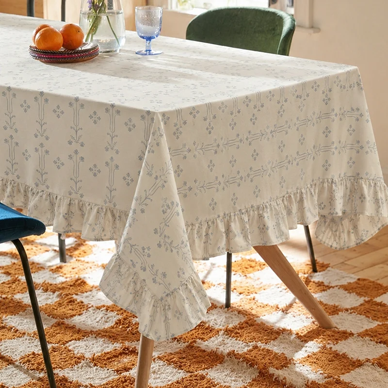 Rechteckige Baumwollmisch-Tischdecke mit Volant und feinem Jacquardmuster Karnz