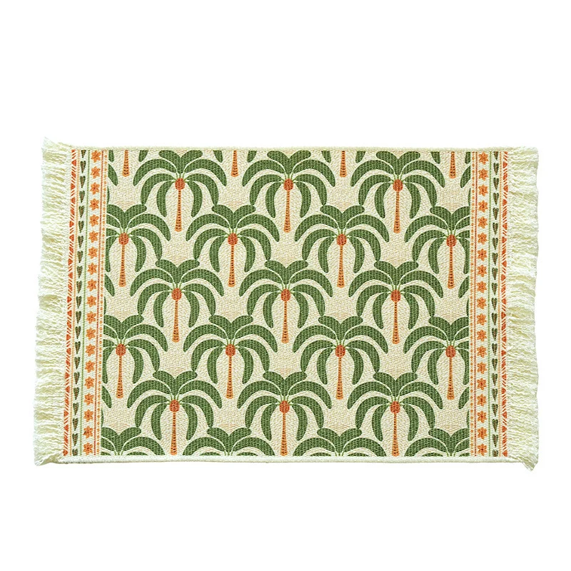 Gewebter Wohn- und Strandteppich mit Palmen-Jacquard und dekorativen Fransen Karnz