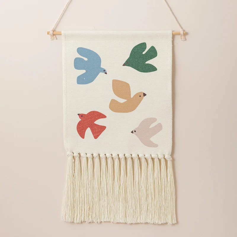 gewebter Wandbehang mit Fransen und Hasenmotiv Karnz