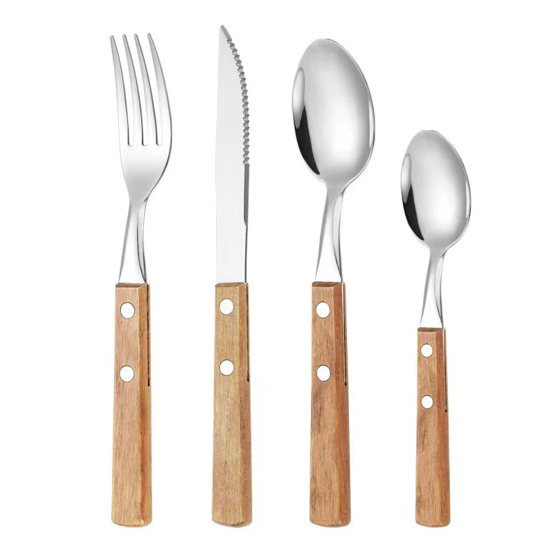 Besteckset 12-teilig, Edelstahl mit Holzgriff