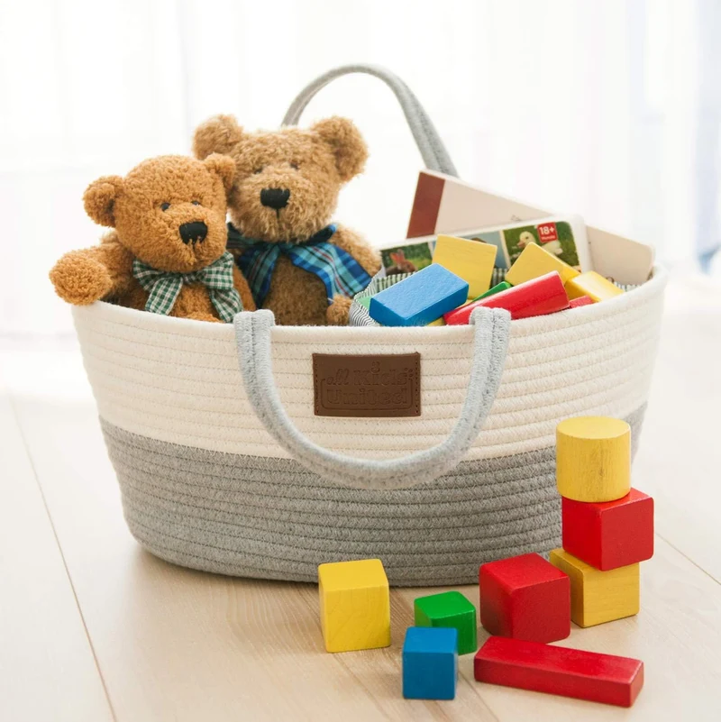 Wickeltasche Baby Organizer Aufbewahrungskorb aus Baumwoll-Leinen mit Gratisbeigabe