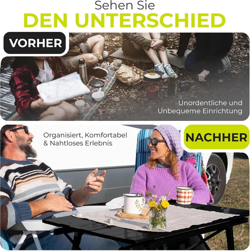 Faltbarer Campingtisch aus Aluminium mit Rollplatte & Tasche