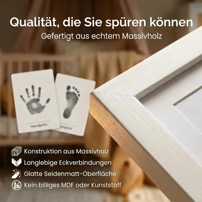 Baby Abdruckset mit Bilderrahmen - Holz-Rahmen für Hand & Fuß
