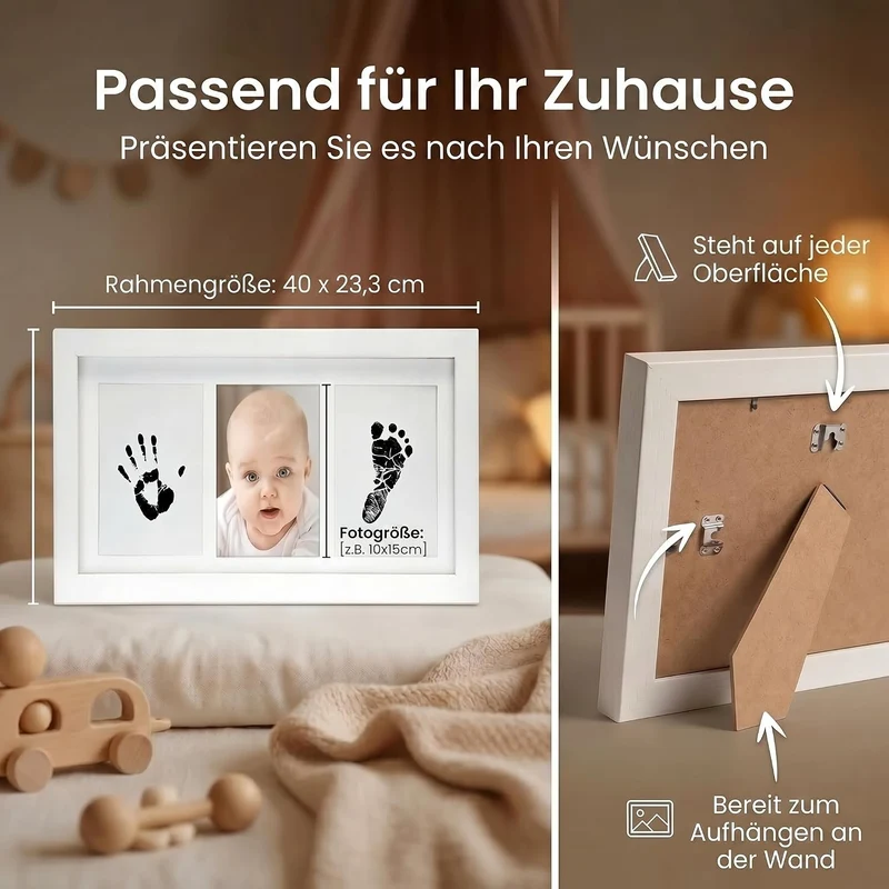 Baby Abdruckset mit Bilderrahmen - Holz-Rahmen für Hand & Fuß