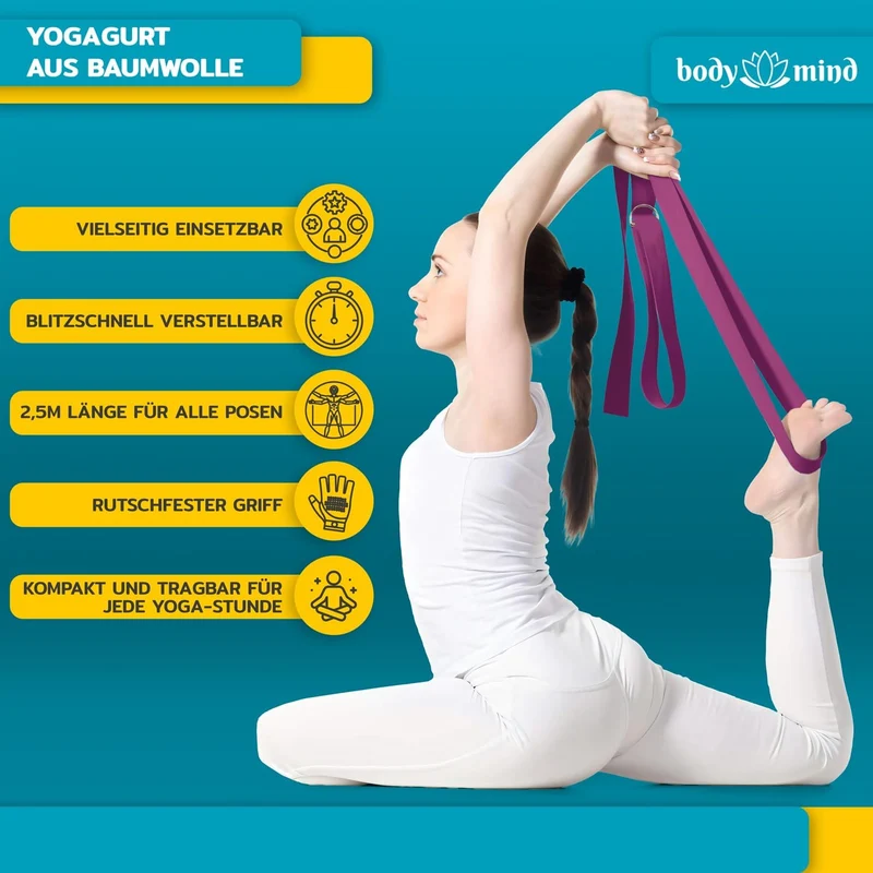 Yoga Gurt 250 cm mit Metall-D-Ring - Rutschfest & Langlebig