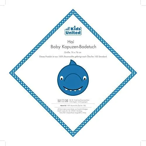 Baby Kapuzenhandtuch Haifisch - 100% Baumwolle Badetuch für Babys