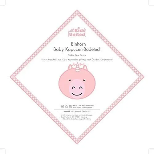 Einhorn Kapuzenhandtuch Baby - 100% Baumwolle Öko-Tex - 78x58 cm