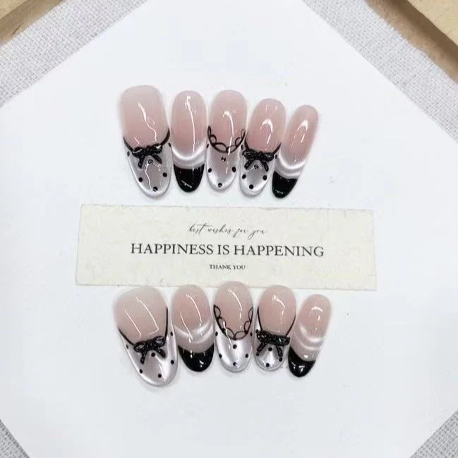Fashionable Press-On Nail Set with Artistic Bow Design Stornfield