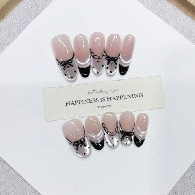 Fashionable Press-On Nail Set with Artistic Bow Design Stornfield