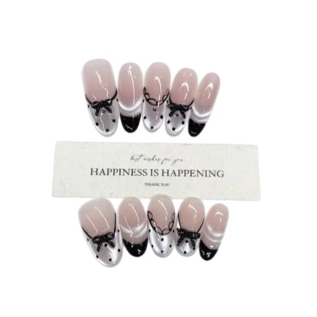 Fashionable Press-On Nail Set with Artistic Bow Design Stornfield