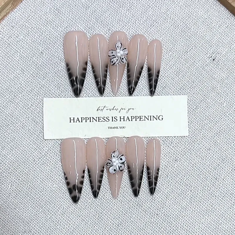Elegant Stiletto Press-On Nail Set with Floral Design Stornfield