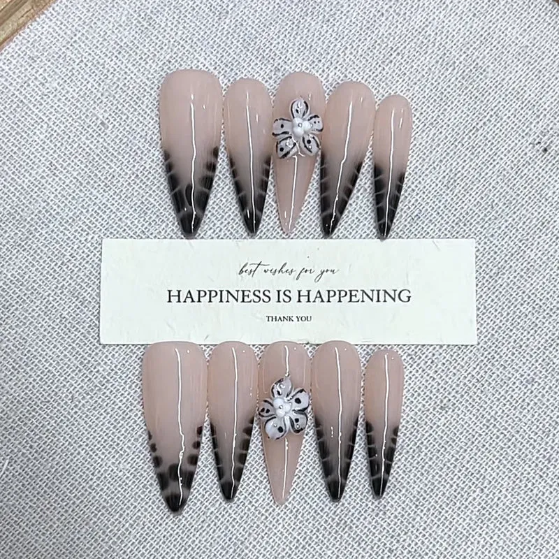 Elegant Stiletto Press-On Nail Set with Floral Design Stornfield