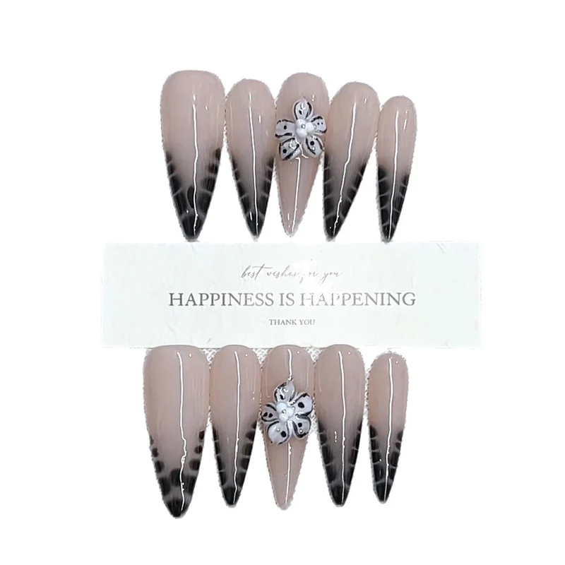 Elegant Stiletto Press-On Nail Set with Floral Design Stornfield