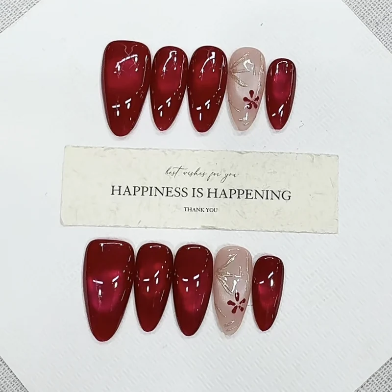 Elegant Red Press-On Nail Art Set Stornfield