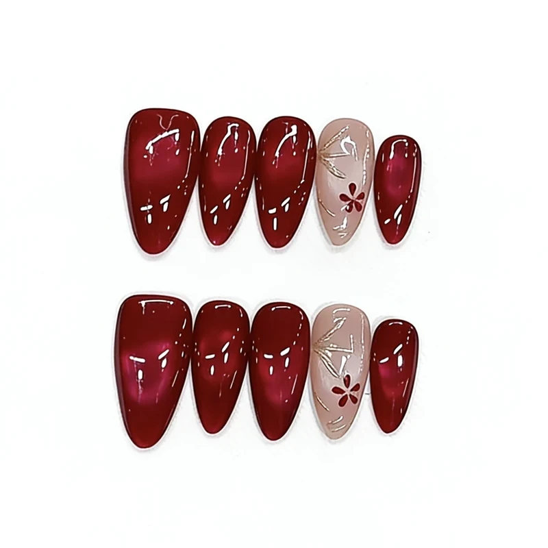 Elegant Red Press-On Nail Art Set Stornfield