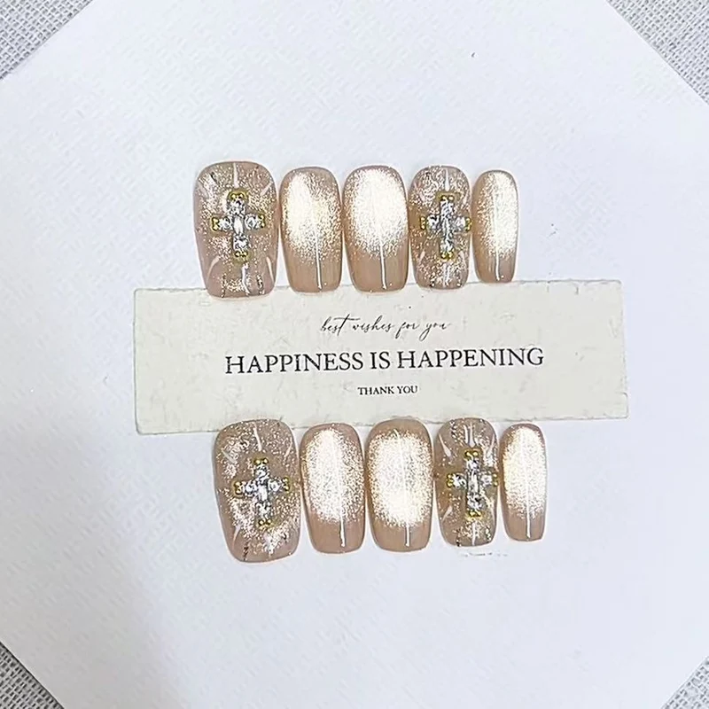 Elegant Press-On Nail Set with Rhinestone Accents Stornfield 1787296371