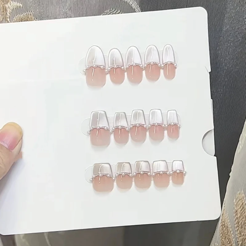 Elegant Press-On Nail Set with Pearl Accents Stornfield