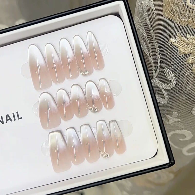 Elegant Press-On Nail Set with Ombre Finish and Decorative Accents Stornfield