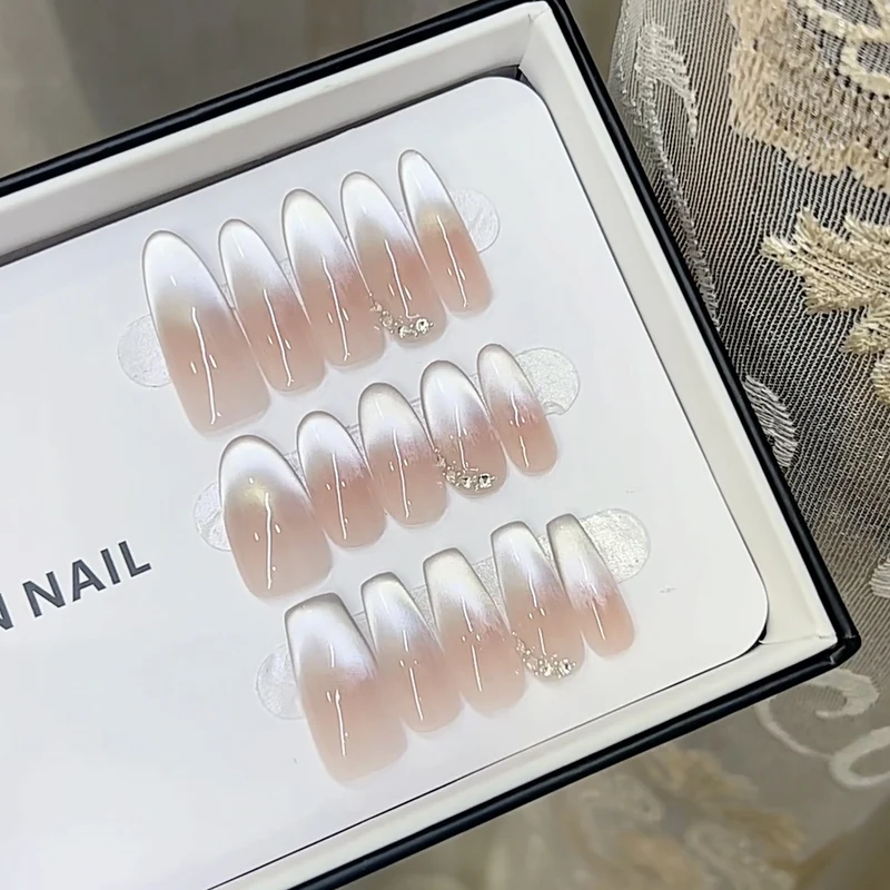 Elegant Press-On Nail Set with Ombre Finish and Decorative Accents Stornfield