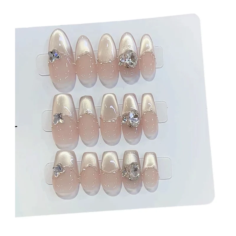 Elegant Press-On Nail Set with Crystal Embellishments Stornfield