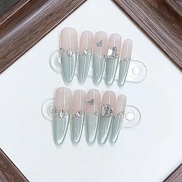 Elegant Press-On Nail Set with Crystal Accents Stornfield